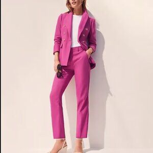 ANN TAYLOR LOFT RIVIERA SLIM LINEN BLEND FUSHIA BERRY PINK ANKLE TROUSER 8 CURVY